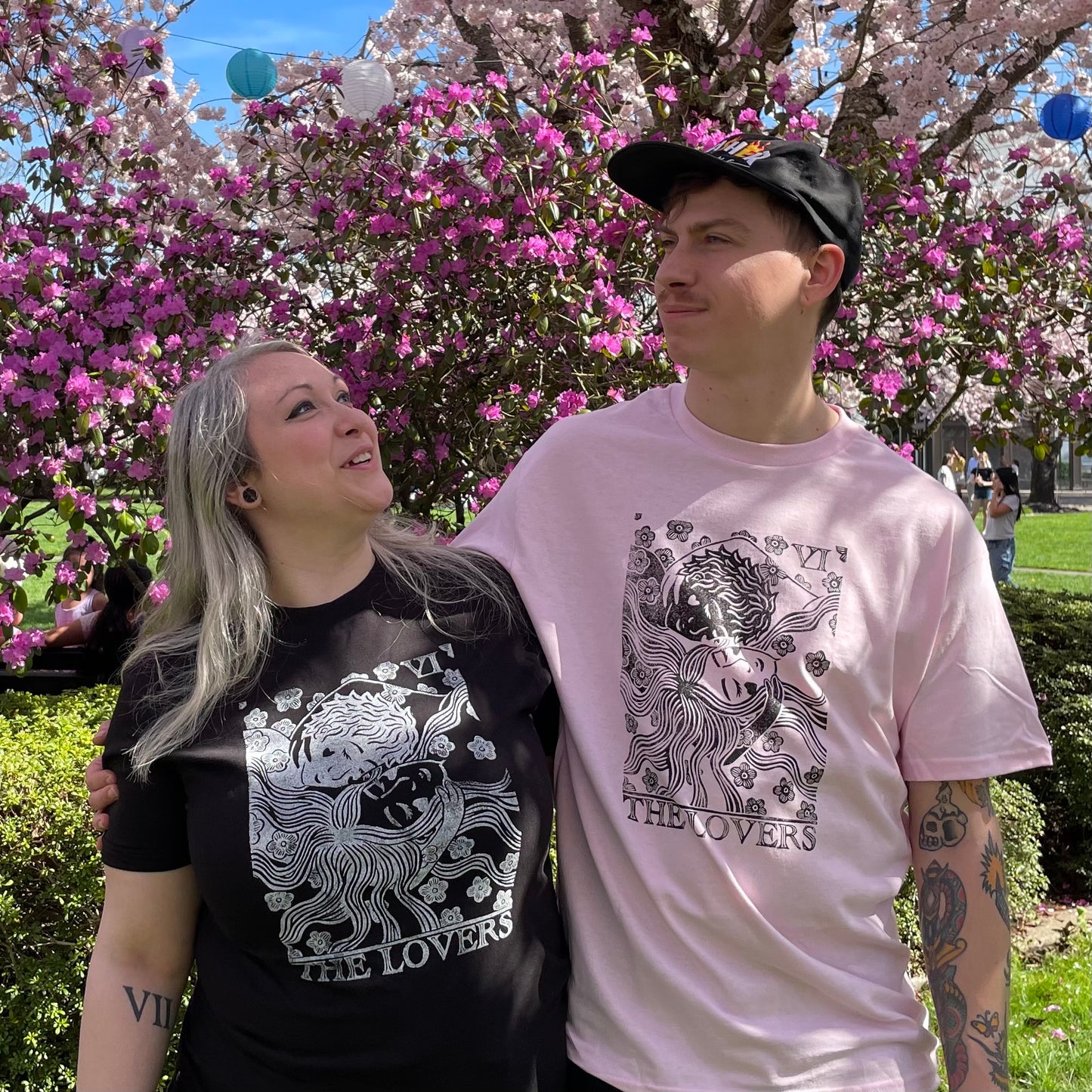 Lovers Tarot Stamped Short Sleeve Shirt