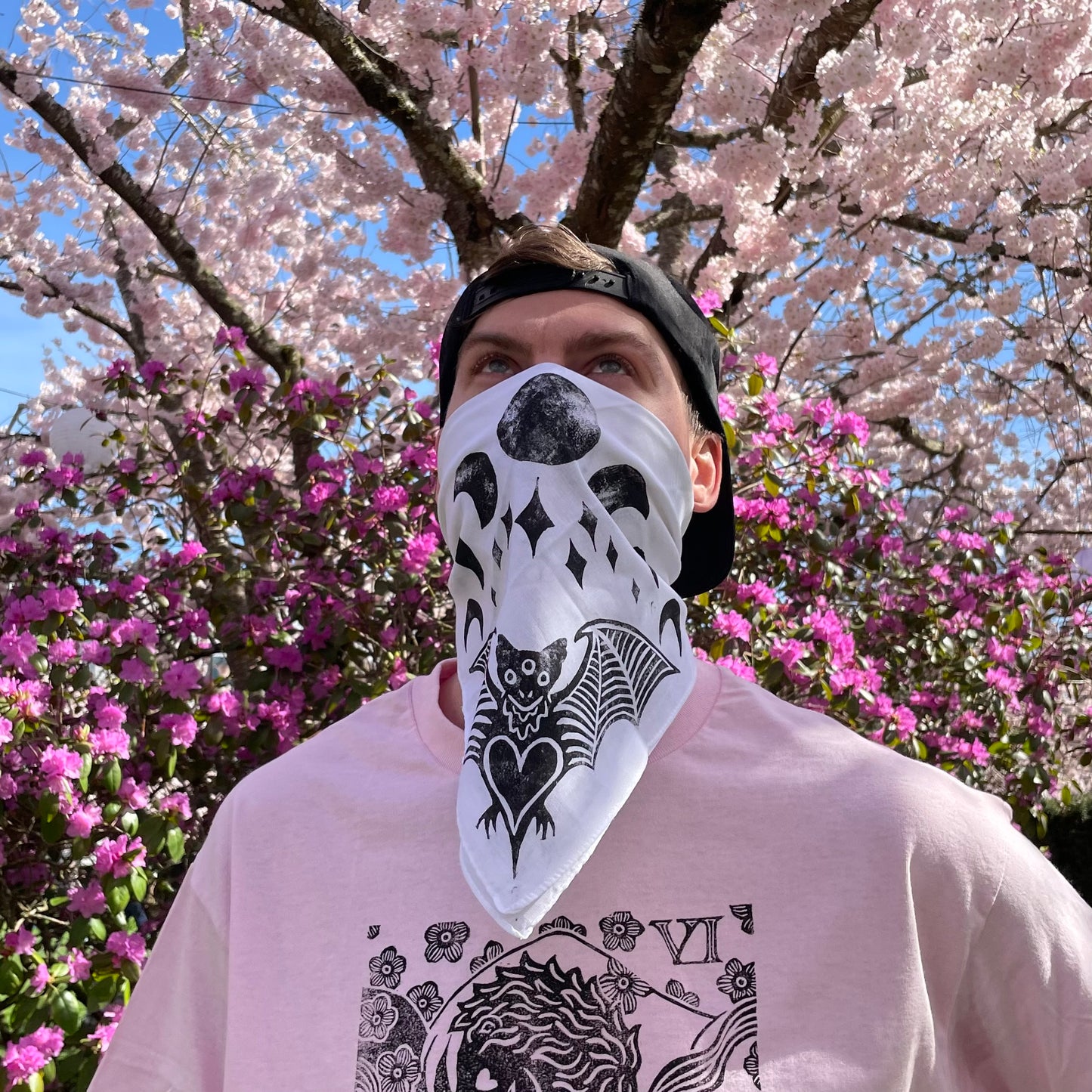 Bat and Moon Phase Stamped Bandana