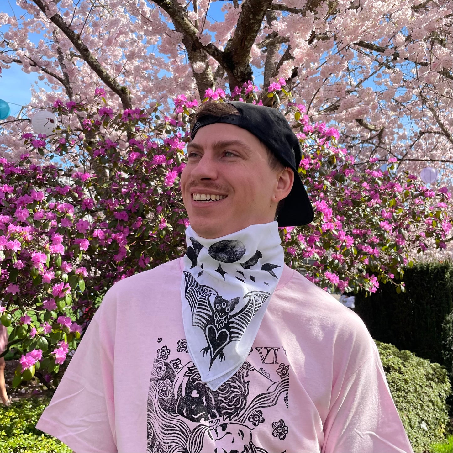 Bat and Moon Phase Stamped Bandana