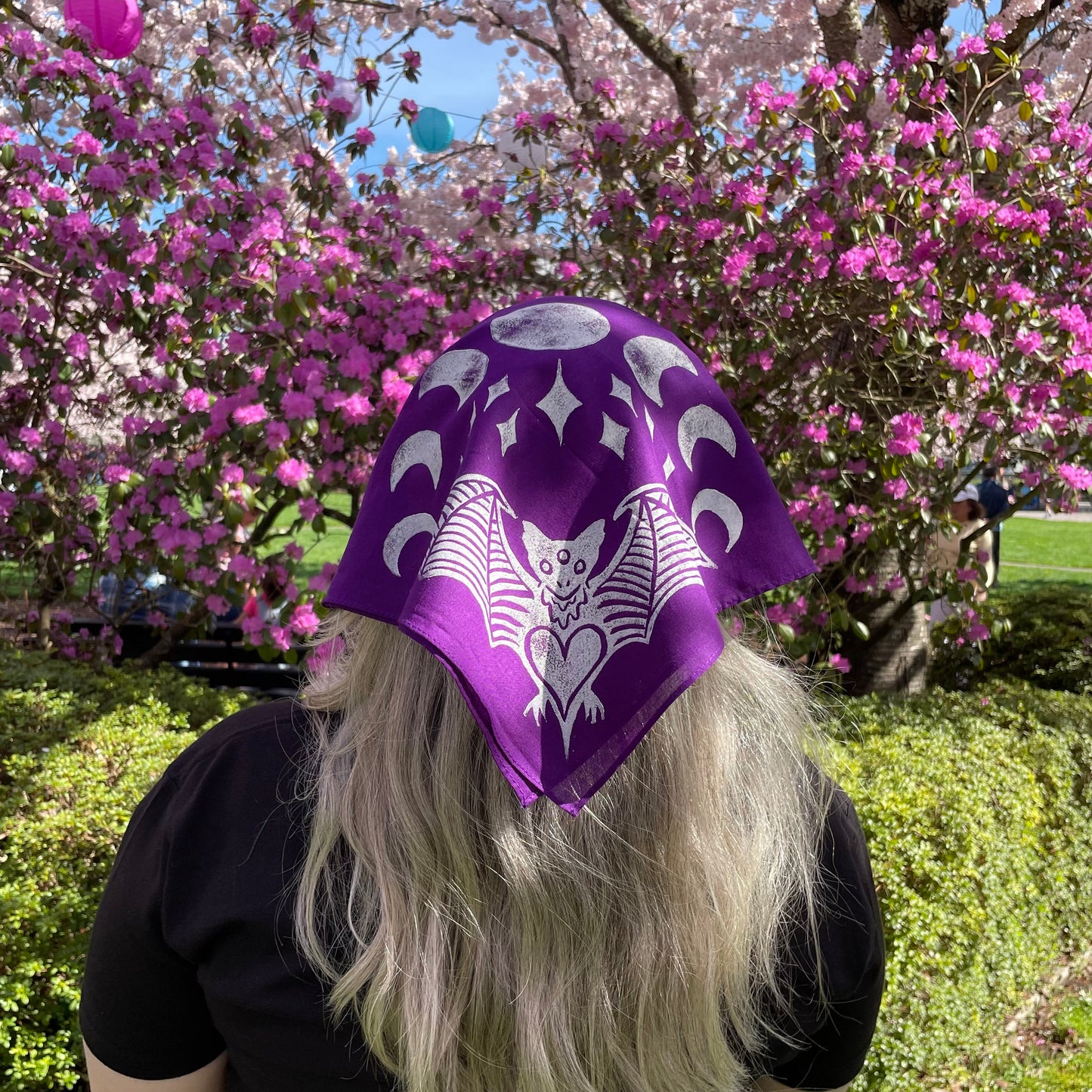 Bat and Moon Phase Stamped Bandana