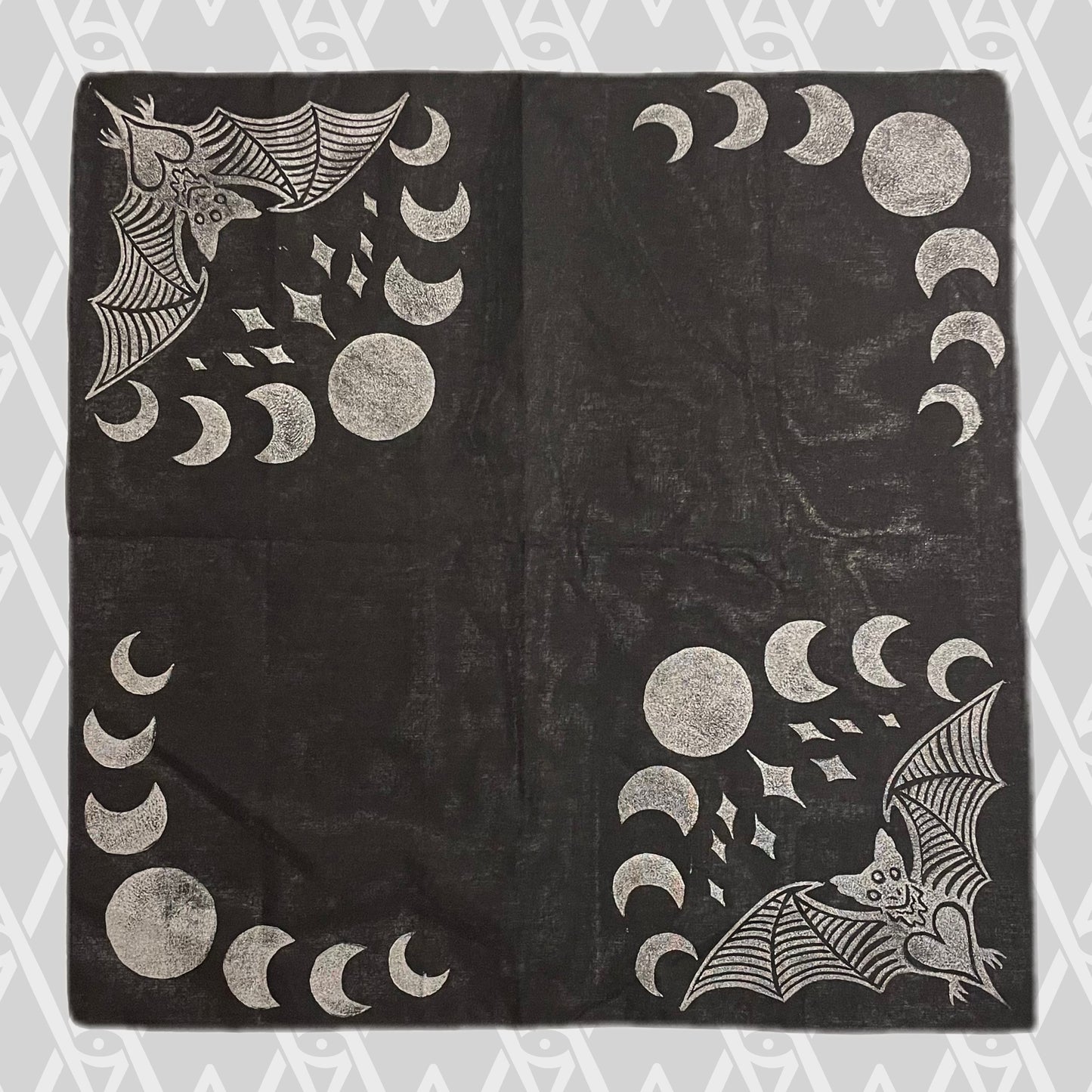 Bat and Moon Phase Stamped Bandana