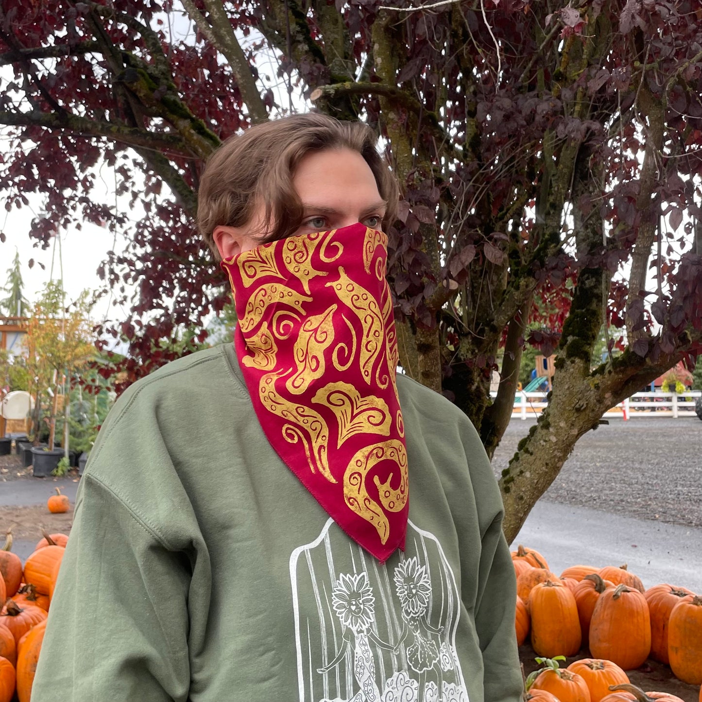 Slugs and Leaves Stamped Bandana