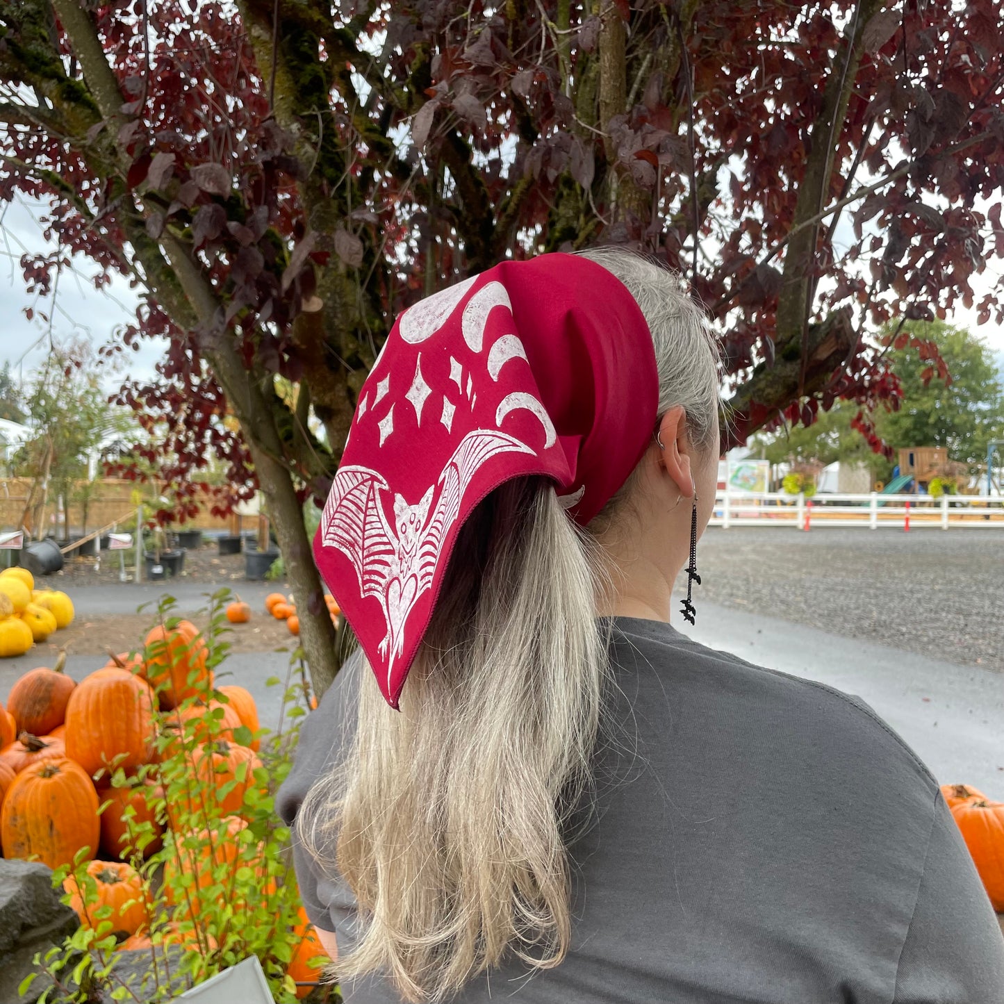 Bat and Moon Phase Stamped Bandana