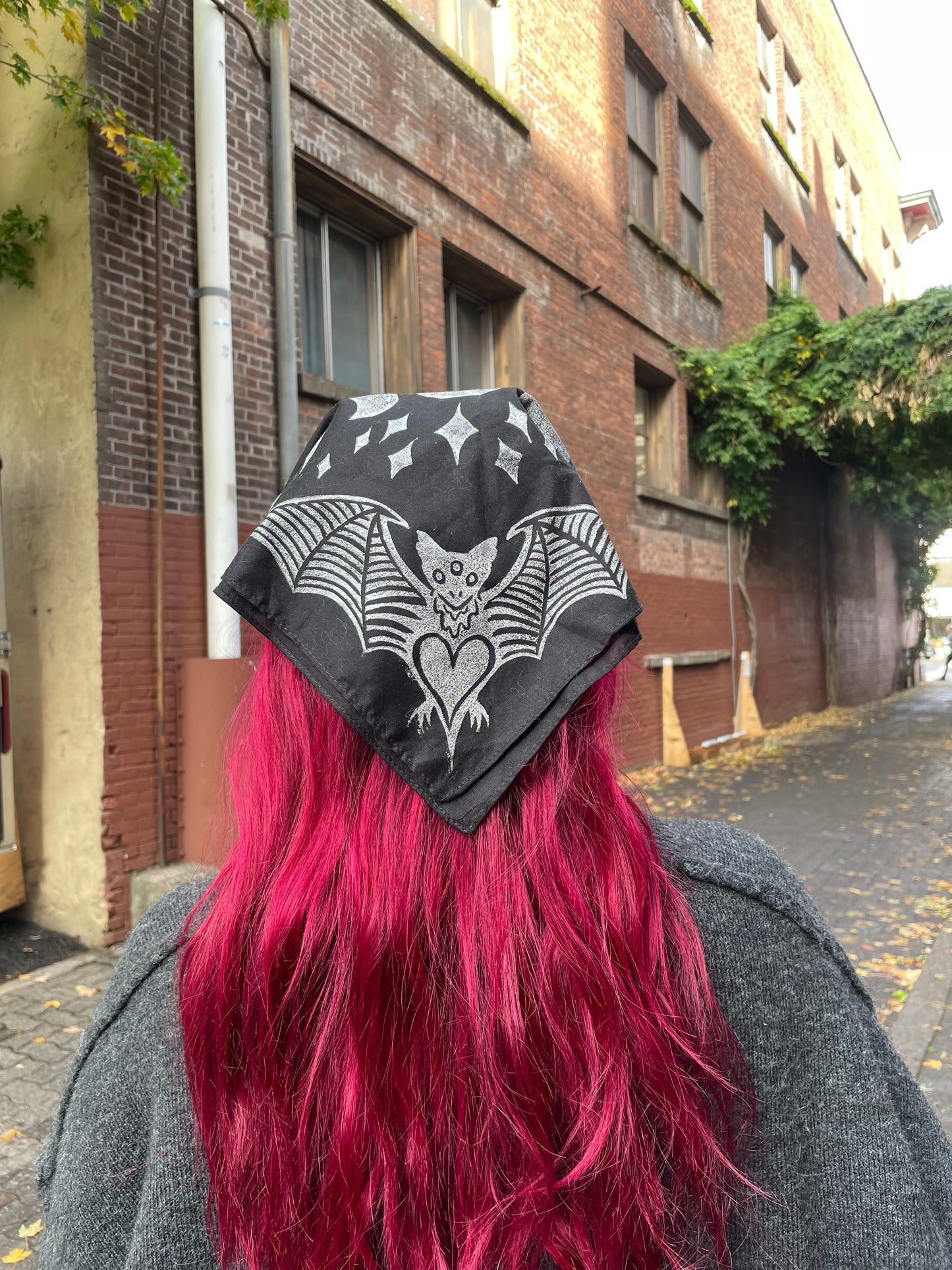 Bat and Moon Phase Stamped Bandana