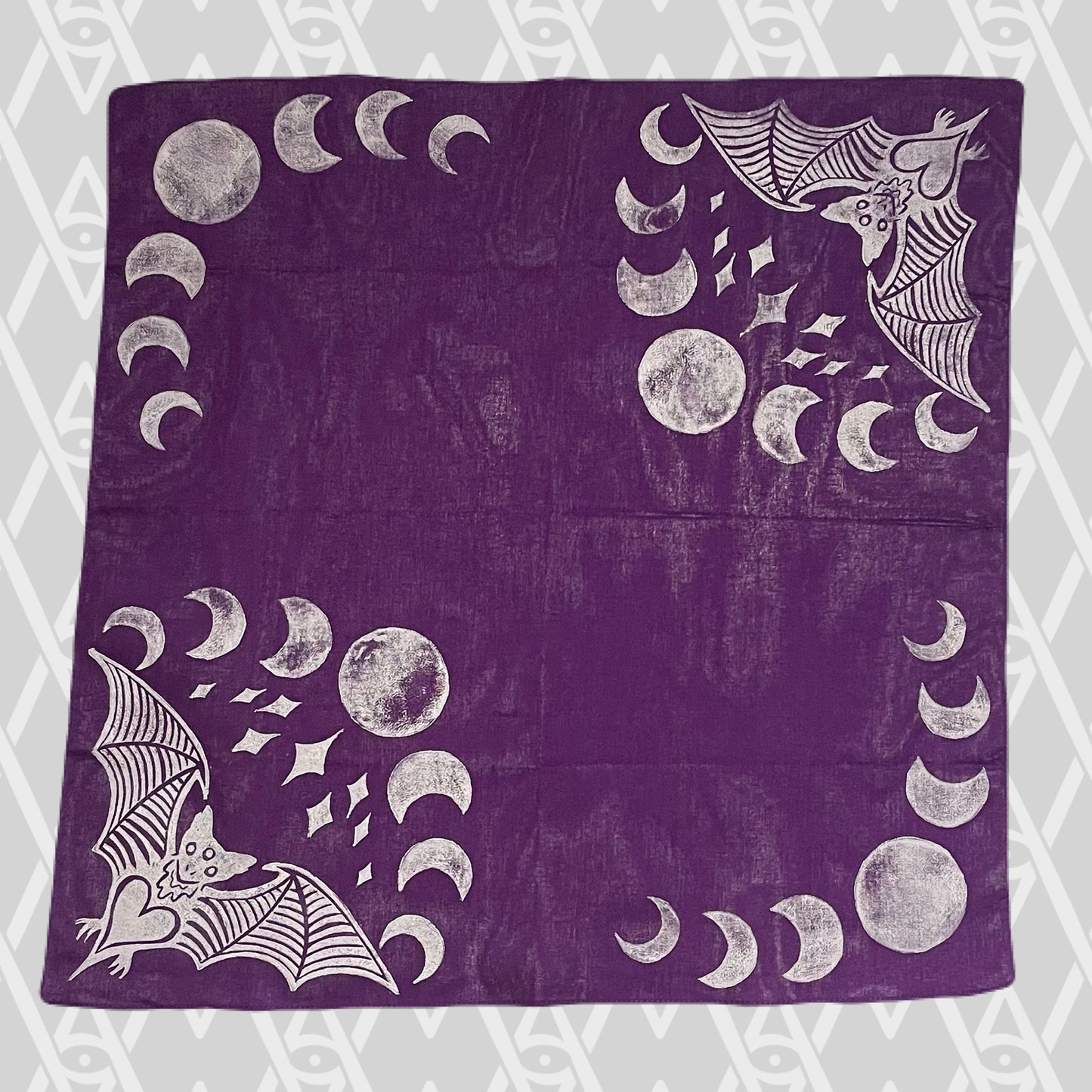 Bat and Moon Phase Stamped Bandana