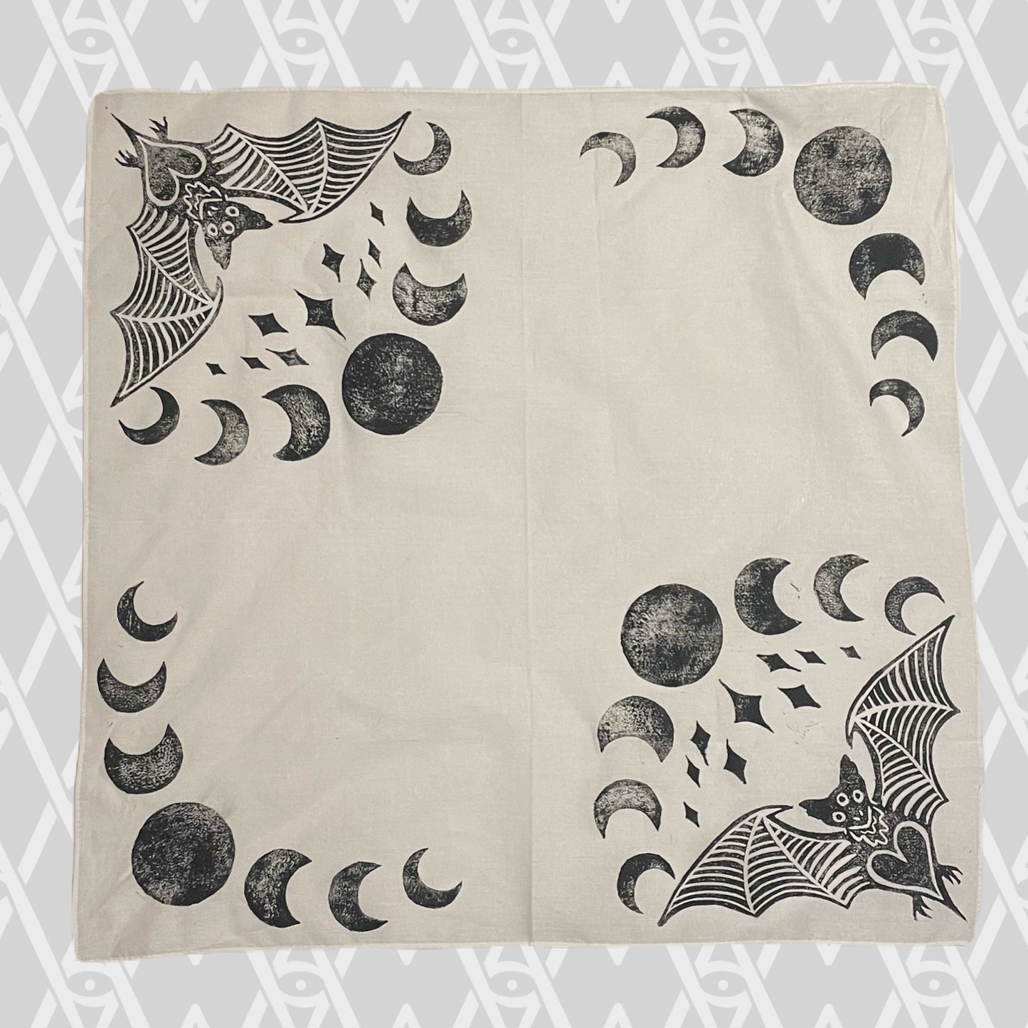 Bat and Moon Phase Stamped Bandana